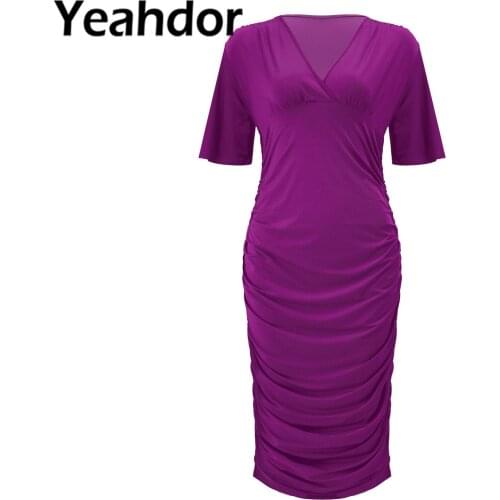 Womens Dresses Plus Size Deep V Neck Wrap Ruched Waist Bodycon Dress for Women Sexy Ladies Party Clubbibg Sheath Dress Vestidos
