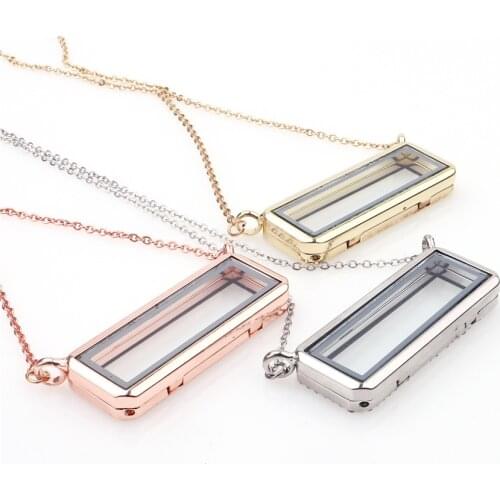 1pc Good Quality Square Glass Locket Magnetic Open Pendant Necklace