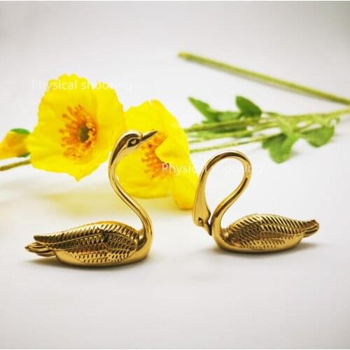 New 1Pc Retro Solid Brass Handle Golden Swan Shaped Cabinet Door Knobs Dresser Pullers Handmade Furniture Knob