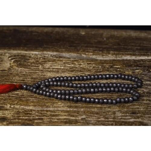 18"Tibet Buddhism Old Tiantie Engraved Six Word Proverbs Buddha beads Rosary necklace Recite count Eliminate worries