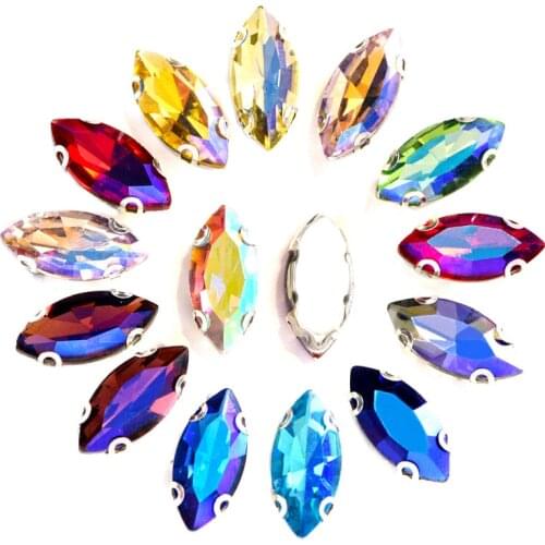 20pcs 2 Sizes Crystal AB Horse Eye Sew On Rhinestones With D Claw Clear Glass Sewing Stones For DIY Garments Accessories B1186