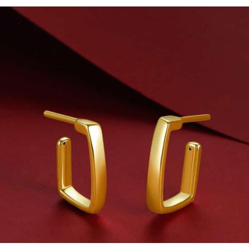 Pure 24K Yellow Gold Earrings Women 999 Gold Geometry Stud Earrings