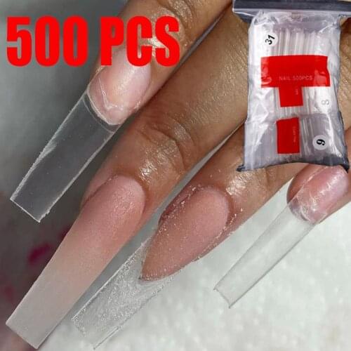 500Pcs False Nails Coffin Stiletto Half Cover Curved Straight Rectangular Fake Nails Natural Transparent Acrylic Manicure Tool