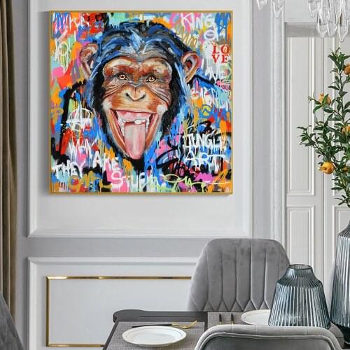 Abstract Laughing Monkey Graffiti Art Canvas Posters And Prints Animals Art Canvas Paintings Wall Street Art Pictures Cuadros