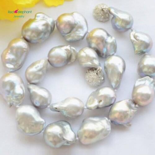 Free shopping! 12-16mm Natural Gray Akoya Baroque Pearl Fashion Necklace 18"