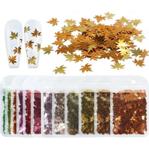 Manicure Maple Leaf Glitter Flakes For Nail Design Holographic Glitter Sequins For Crafts Nail Art Deco Accessories Nails Charm