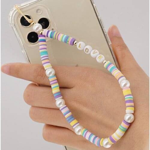 Wrist Chain For Mobile Phone Holder Chains LOVE Letter Beaded Strap Beads Cell Phone Case Hanging Cord Rope Necklace Lanyard