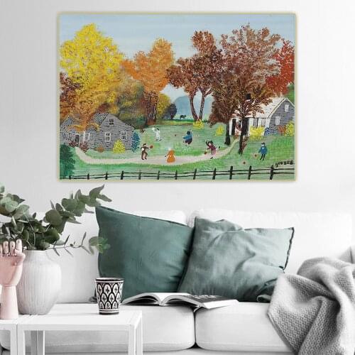 Citon Grandma Moses Anna Mary Robertson《I'll Catch》Canvas Art Oil Painting Artwork Decorative Picture Wall Decor Home Decoration