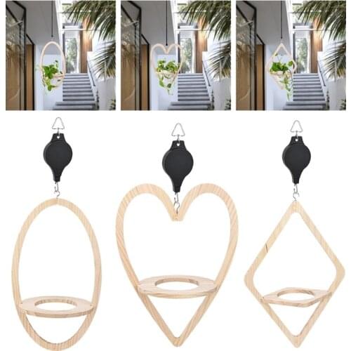 M17D Wooden Pendant Flower Pot Rack Hanging Flowerpot Storage Basket Stand for Garden Patio Balcony Decor