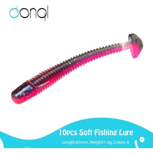 DONQL 10pcs Soft Fishing Lure 63mm 1.4g T Tail Worm Baits Artificial Bait Plastics Wobblers Swimbait Salt Smell Lure