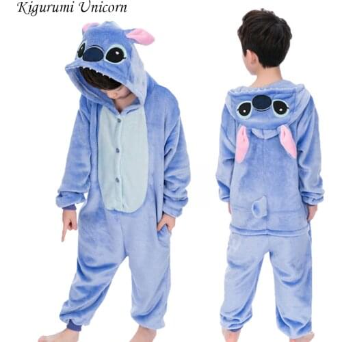 Kigurumi Unicorn Pajamas set Kids Winter Stitch Onesies Cosplay Children Pyjamas Boys Girls Flannel Pijamas Set Animal Sleepwear