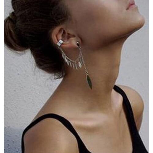 1PC Ear Clip Fashion Personality Metal Leaf Single Tassel Earrings Cuffs For Women And Girls Clip On The Ears Ear Cuff Jewelry
