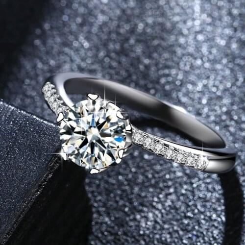 Inbeaut 925 Silver Pass Diamond Test 0.5-1 ct Amazing Moissanite Ring Women 6 Prongs Round Moissanite Stone Adjustable Rings