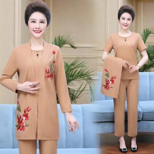 Tracksuit Women Outfits Three-Piece Suits Fashion Autumn T-shirt + Print Cardigan + Wide-Leg Pants Suit 3 Pieces Set X519