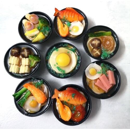 2PCS 1/6 Scale Miniature Japanese Seafood Noodles Pretend Food for Doll house Kitchen for barbies blyth bjd doll for children