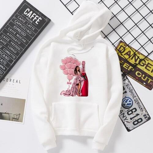 Fashion Streetwear Beauty Girl Champagne Print Hoodies Women Sweatshirt Autumn Long Sleeve Harajuku Hoodie Sweatshirts Pullover