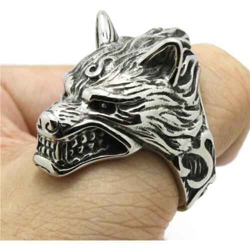 Real Cool 316L Stainless Steel Mens Animal Heavy Wolf Ring Party Ring Fashion Wolf Mens Ring