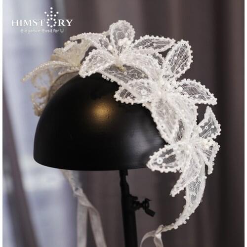 Himstory Handmade Vintage Lace FlowerHair Accessories White Hairband Headband Wedding Hair Jewelries