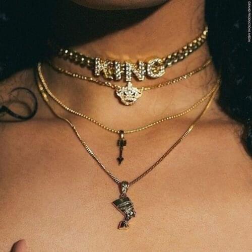 4 Pcs/Set Bohemian Crystal Letter Crown Arrow Head Multilayer Necklace Fashion Gold Chain Necklace Set Jewelry Accessories