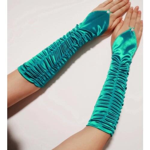 Black White Red Teal Bridal Gloves Green Satin Gloves Women Elbow Length Wedding Gloves For Bride Evening Party Dress Mitten