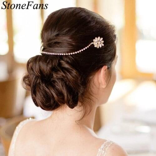 Stonefans Zircon Head Chain Rhinestone Back Hold Headbands Headpiece for Women Bridal Wedding Hair Accessories Jewelry Wholesale