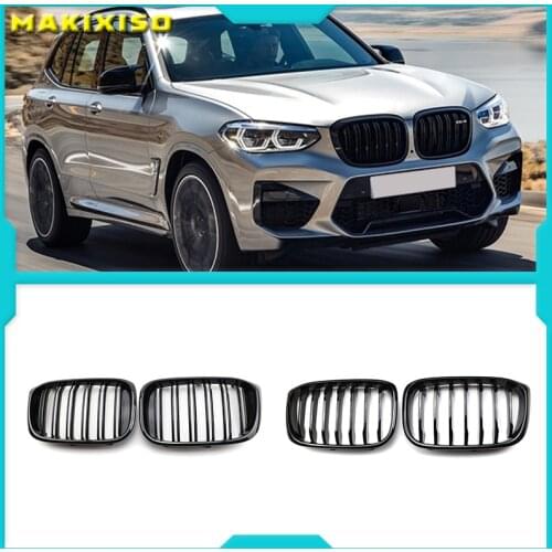 2Pcs Car Front Hood Kidney Grille Grill Mesh Glossy Black Racing Grills For-BMW X3 G01 X4 G02 2018 2019 2020