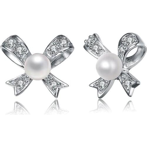 S925 Sterling Silver Earrings for Women 925 Sterling Silver Bow Stud Earring DIY Pearl Earrings for Wedding Fine Jewelry Gifts