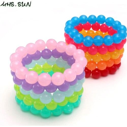 MHS.SUN Colorful Elastic Beads Bangles Bracelets For Child Girls Cute Beaded Bracelet Toddler Party Jewelry Gifts 5Pcs