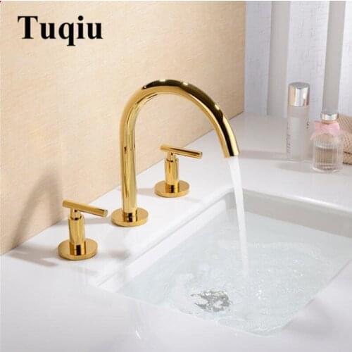 Vidric Basin Faucets Polished gold North American style Bathroom Sink Faucet widespread 3 Hole Bathroom basin Mixer