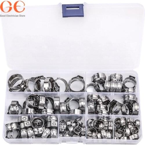 115pcs Single Ear Stepless Hose Clamps 5.8-23.5mm 304 Stainless Steel Hose Clamps Cinch Clamp Rings for Sealing Kinds of Hose