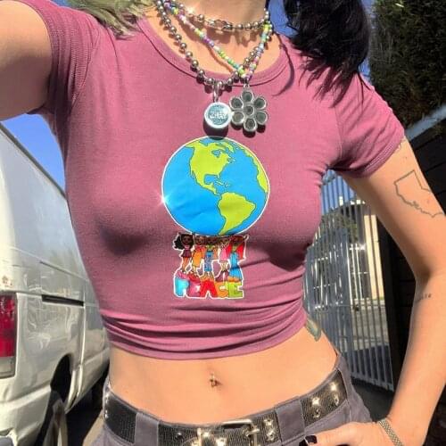 Womens Cartoon Girls Print T-shirt Young Ladies 2021 Summer Fashion y2k Female New Cute Harajuku Slim Crop Tops Tee 2021