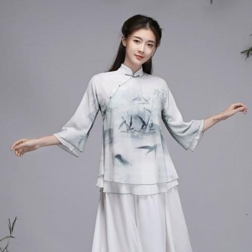 Women yoga tai chi meditation martial arts set loose printed sweatshirt+pant joggger fitness gym workout casual set sportswear
