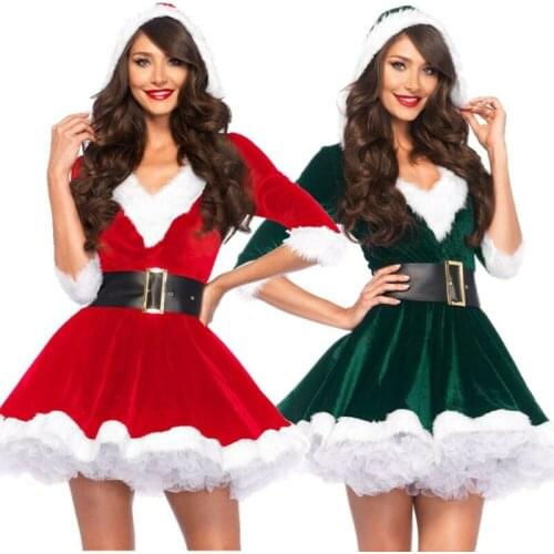 Christmas Miss Santa Claus Dresses Women Outfits Adult Xmas Costume Half Sleeve Ladies Fancy Dress Xmas Winter Red Vestidos