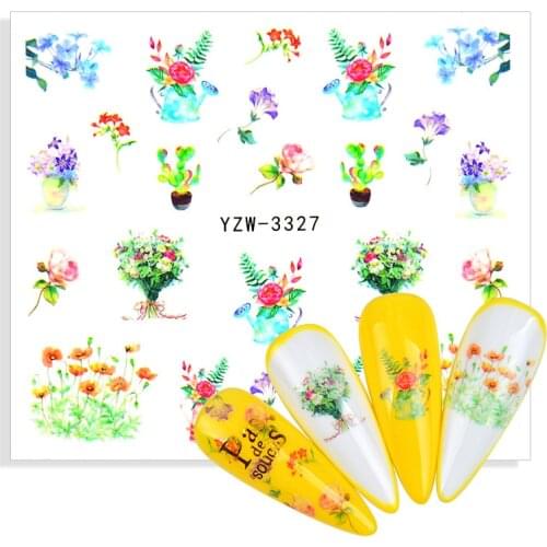 1 Sheet Flowers Leaf Nail Sticker Decorations Ink Watercolor Floral Decal Water Transfer Slider Nail Art Foils