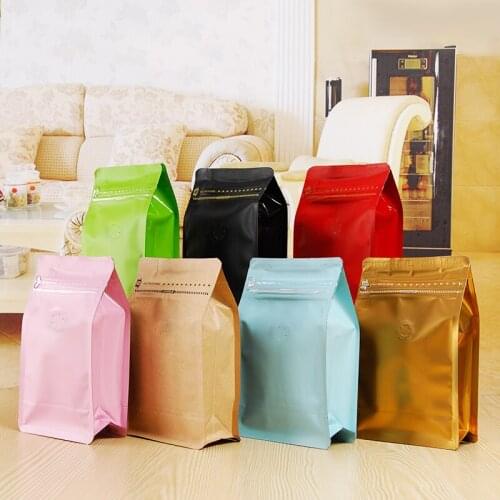 100pcs half pound volume Lamination aluminum foil ziplock packaging bag coffee powder bag eight side seal zipper bag