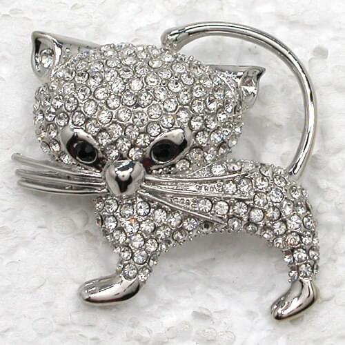12pcs/lot Wholesale Fashion Brooch Rhinestone Cat Pin brooches in 6 colors C101321