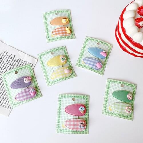 2 Pcs/Set Children Cute Acrylic Cartoon Plaid Ornament Hair Clips Baby Girls Sweet Alloy Barrettes Hairpins Kid Hair Accessories