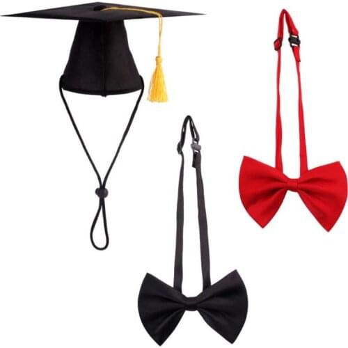 2Pcs/Set Pet Dog Graduation Cap Bow Tie Decoration Photography Props Head-wear Hat Costume