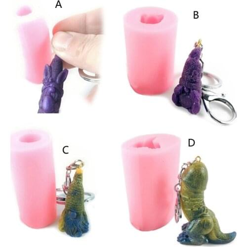 Handmade 3D Gnome Keychain Resin Mold Lucky Dinosaur Gnome Decoration Pendant Silicone Resin Casting Mold Craft Tools