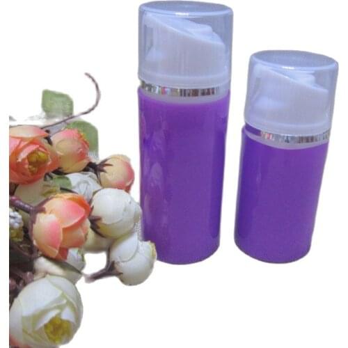 80ML purple or pink or green plastic airless bottle with white pump silver line transparent lid for cosmetic packaging products