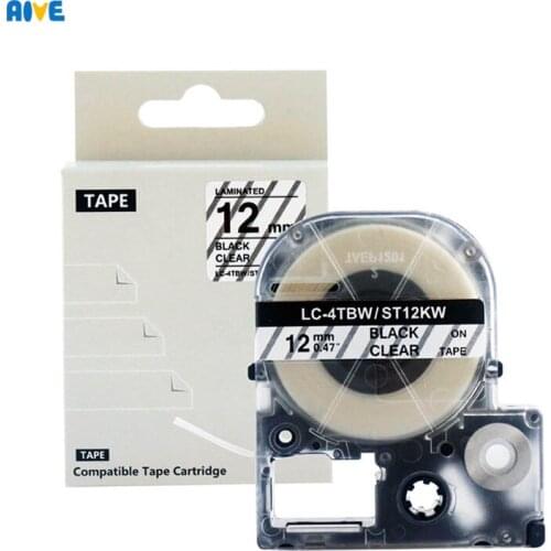 Aive 12MM label Tapes SS12KW Compatible for EPSON LW-400 300 600P 700 LC-4WBN kingjim SR530C SR230CH home Printer Black on White