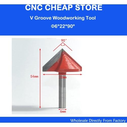 Free Shipping Router CNC Engraving V Groove Bit 6mm x 22mm x 90 Degree