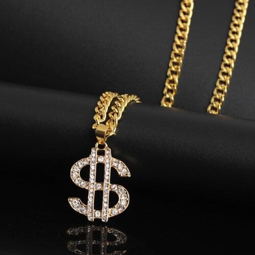 Hip Hop Rap Gold Color US Dollar Pendant Necklace Chain Accessories Hiphop Jewelry Money For Women/Men Bling Jewelry