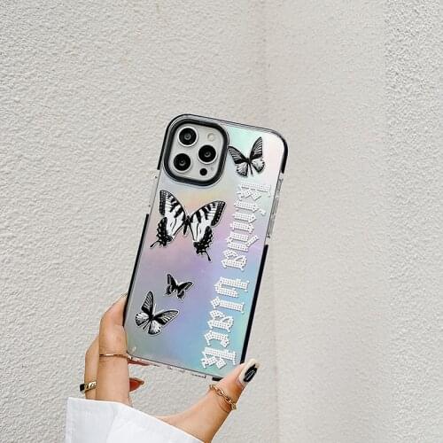 Hot Luxury brand Color border butterfly soft silicon Phone Case For apple iPhone 12 Pro Max 7 8 Plus X XS XR 11 cute girl cover