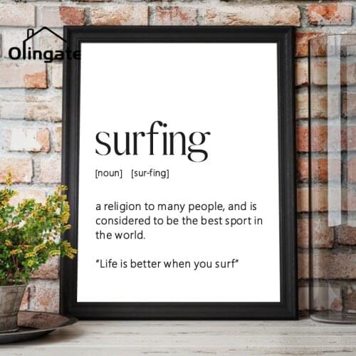 Black White Surfing Definition Quote Print Surf Art Poster Minimalist Wall Art Canvas Painting Picture for Living Room Decor