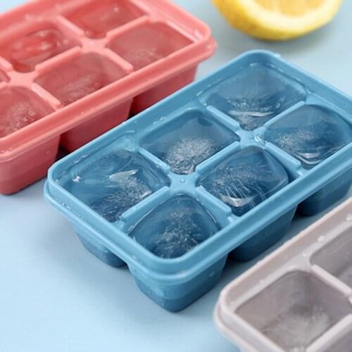 1PCS 6 Grids Soft Bottom Ice Cube Mold with Leak-proof Lid Ice Cube Maker Fruit Popsicle Ice Cream Mold for Wine Bar Drinki