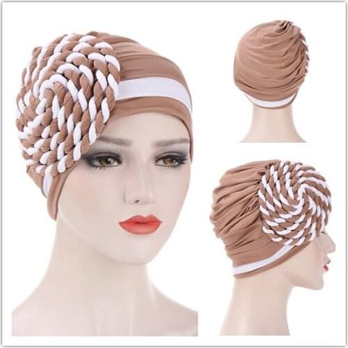 Spring new style soft cotton Muslim hat Fashion Swirl flower headband hat women donut turban caps africain femme turbante
