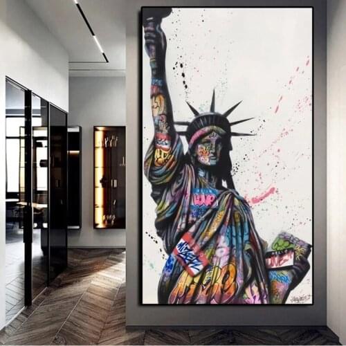 Graffiti Art Canvas Painting Yatsen Bridge Statue of Liberty Art Wall Poster and Prints Picture for Room Home Decoration Cuadros