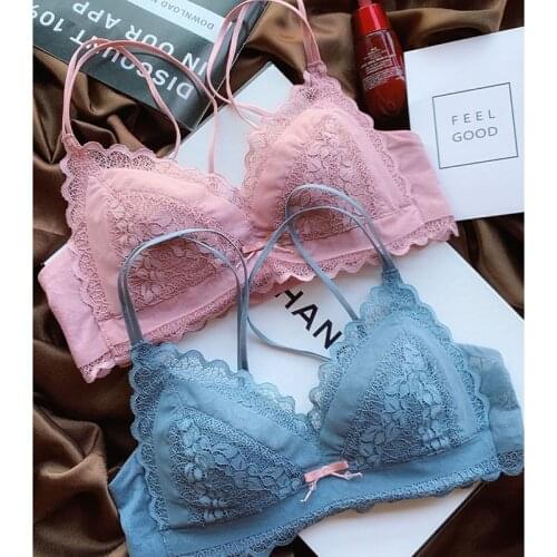 Sexy Floral Lace Bra Sets Women Lingerie Set Backless Bra Crop Top with Bow Briefs Female Seamless Thin Underwear Sets 2020