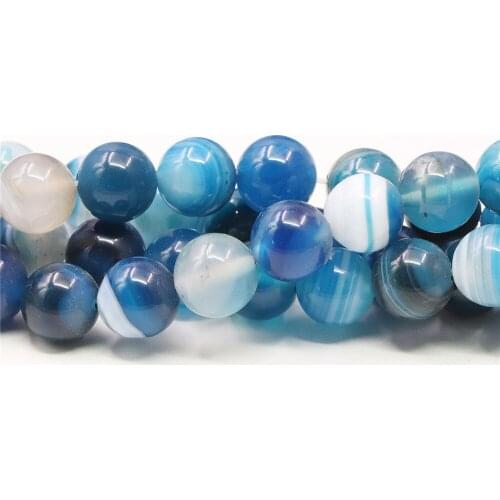 New 8mm Blue Stripe Onyx Round Loose Beads Accessory Parts Fashion Jewelry Making Design Natural Stone DIY Gifts For Girls Women